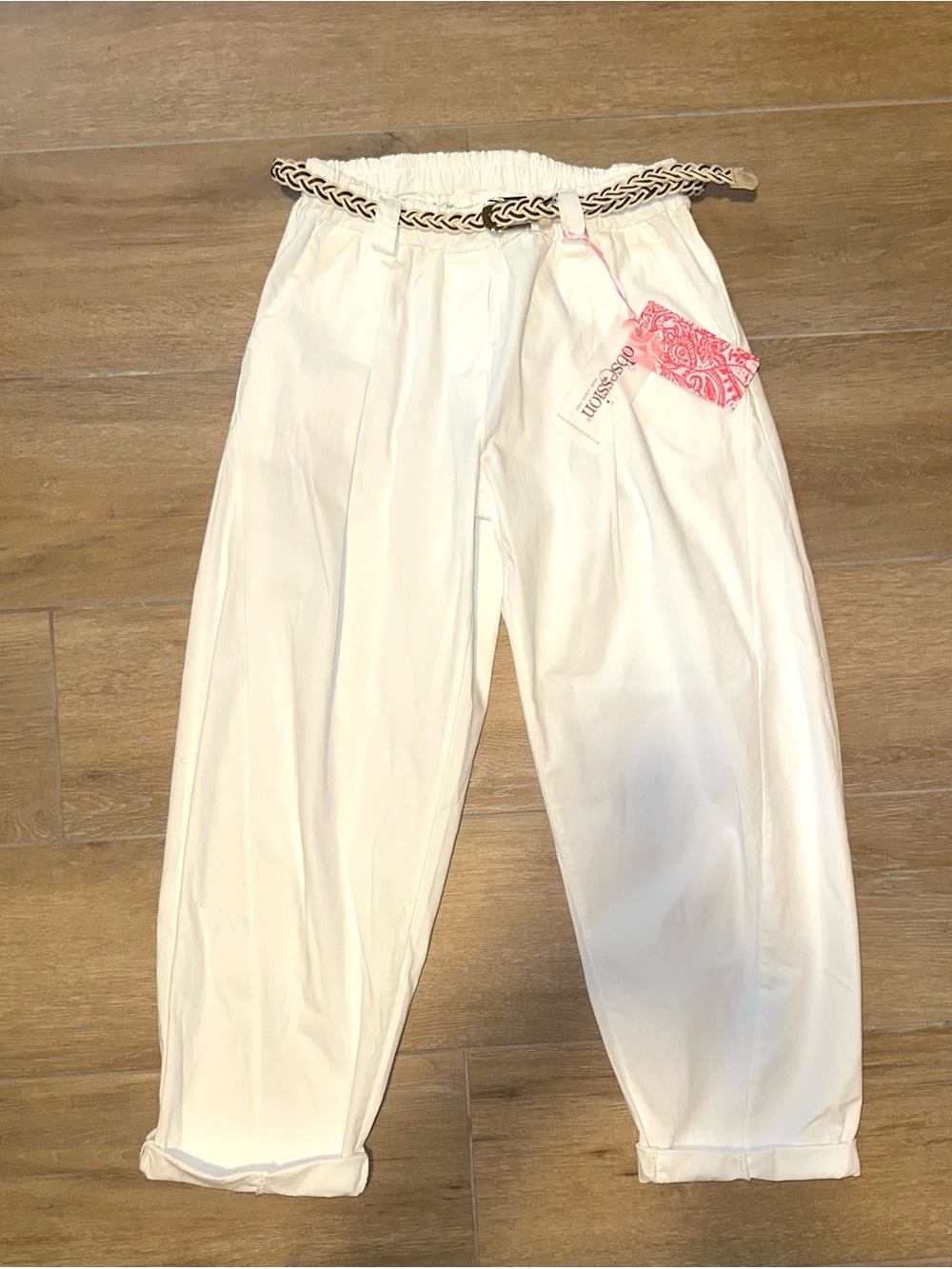 NWT Woman’s Obsession Boutique White Barrel Belted Pants